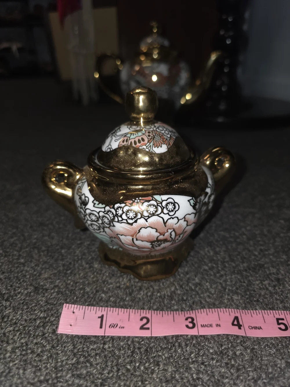 Elegant Pink Floral Porcelain Tea Set with Gold Accents